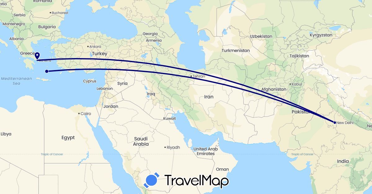 TravelMap itinerary: driving in Greece, India (Asia, Europe)